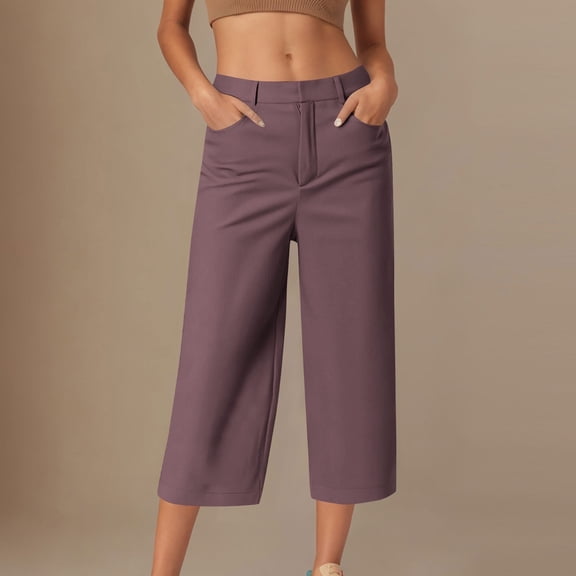 JUSLIO Womens Capris with Pockets Loose, Solid Everyday Casual Clasp Capris