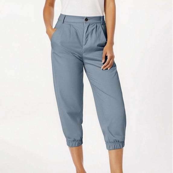 JUSLIO Womens Capris with Pockets Solid, Casual Everyday Suit Capris