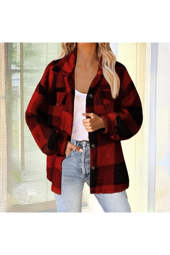 Womens Coats Fall and Winter Straight Cardigan Button Pocket Coat Red M