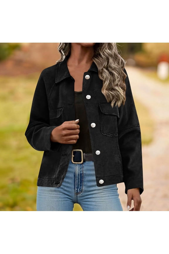 Womens Coats Solid Color Fashion Jacket Leather Coat Deerskin Velvet Temperat Neck Short Coat Black L