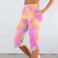 thumbnail image 1 of JUSLIO Womens Fashion Print Elastic Waist, Drawstring with Pockets Casual Workout Split Hem Capri Pants, 1 of 7