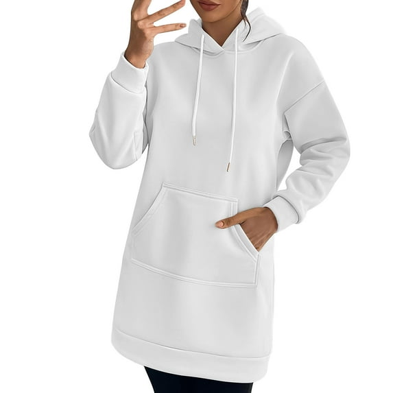 JUSLIO Womens Hoodies Casual with Pockets Everyday Wear Solid Long Sleeved Hooded Sweatshirts Dress