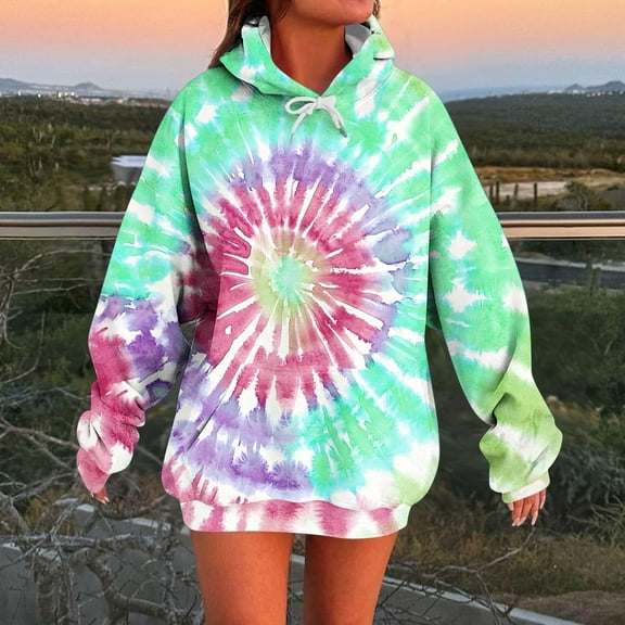 JUSLIO Womens Hoodies Hooded Tie Dye Sweatshirts Long Sleeve Casual Comfortable Everyday Sweatshirts