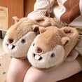 thumbnail image 1 of JUSLIO Womens House Slippers 3D Cartoon Animal Head Cute Fuzzy Plush Cute Rodent Design Non Slip Flat Sole Warm Indoor House Slippers Closed Toe Slide Slippers Khaki, 1 of 6
