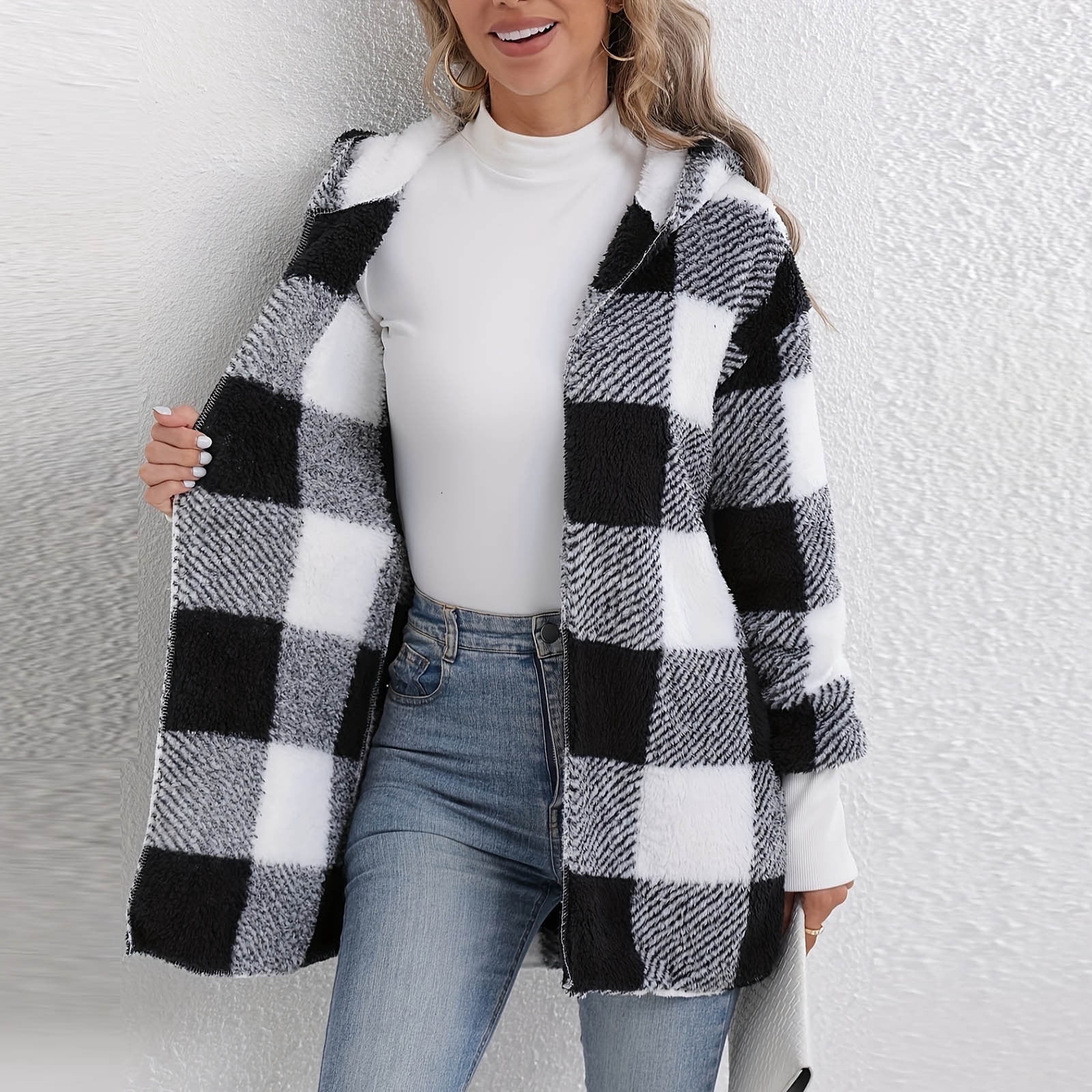 Womens Jacket Casual Versatile Thick Warm Long-sleeved Hooded Jacket(X-Large,Black)