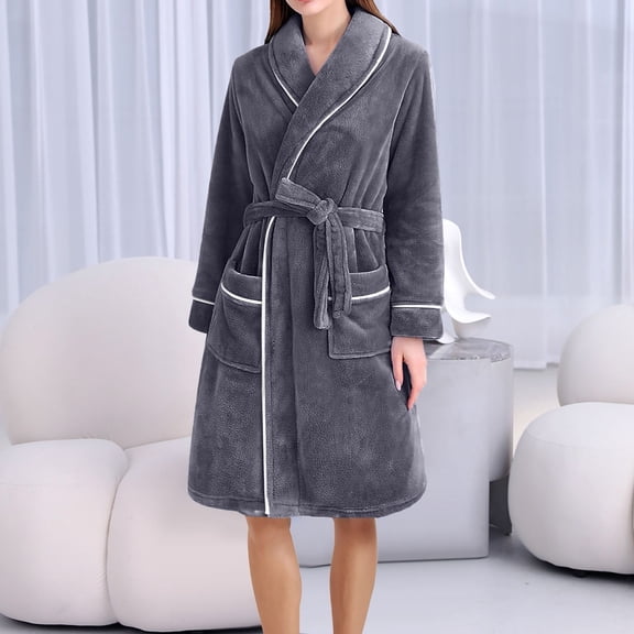 JUSLIO Womens Nightgown Solid Nightgown Sleep Dress Long Sleeve Loungewear Classic Collar Robes Fleece Pajama Winter Warm Sleepwear