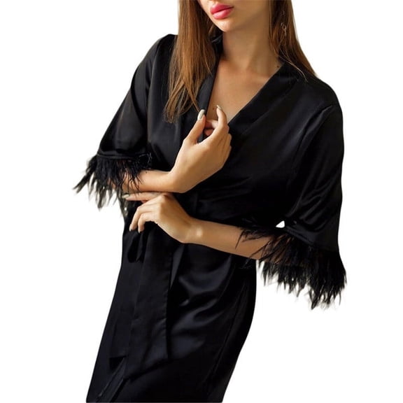 JUSLIO Womens Nightgown Solid Sleepwear Long Sleeve Nightgown Sleep Dress Classic Collar Loungewear Silk Robes Nightgowns Pajama