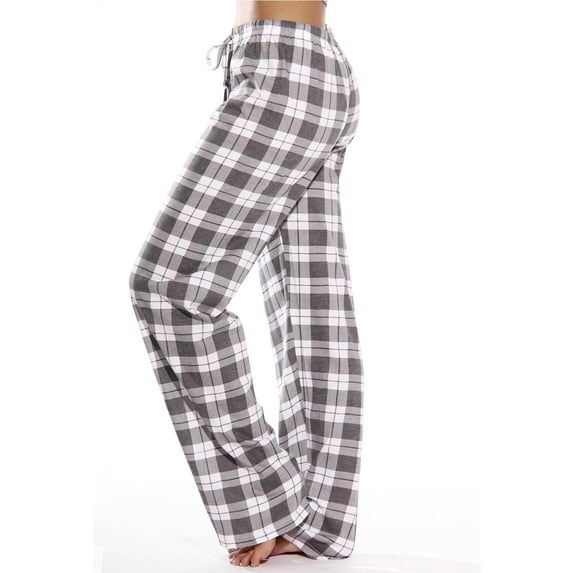 JUSLIO Womens Pajama Pants Comfortable Casual Plaid Drawstring Loungewear Brown L