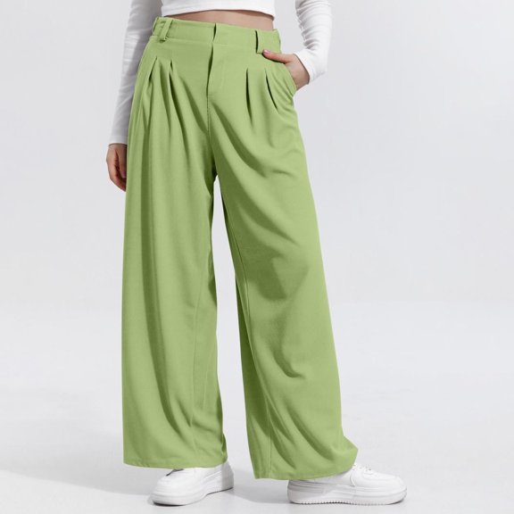 JUSLIO Womens Pants Comfortable Casual High Waist Pants Wide Leg Pants Green L