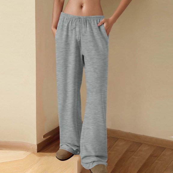 JUSLIO Womens Pants Comfortable Casual Pockets Drawstring Sweatpants Wide leg Pants Gray M