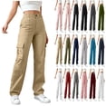 thumbnail image 1 of JUSLIO Womens Pants Casual Button Cargo Pants Elastic Waist Hiking Trousers with Pockets,Yellow,S, 1 of 9