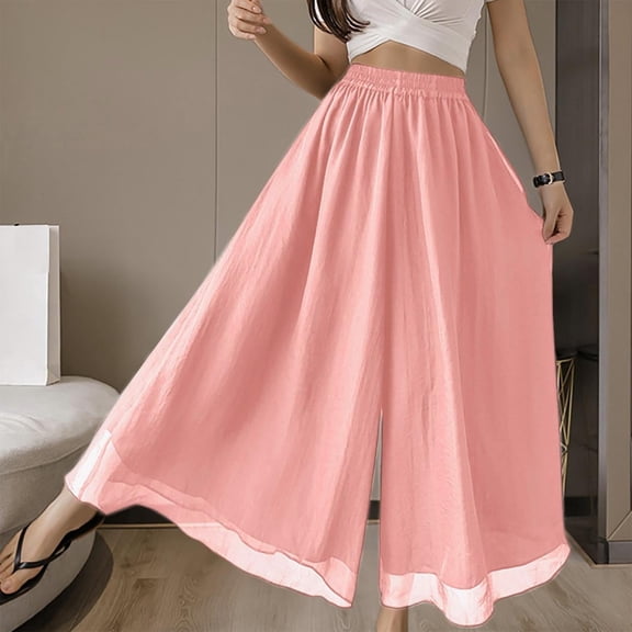 JUSLIO Womens Pants Comfortable Casual Wide Leg Pants Pink 2XL