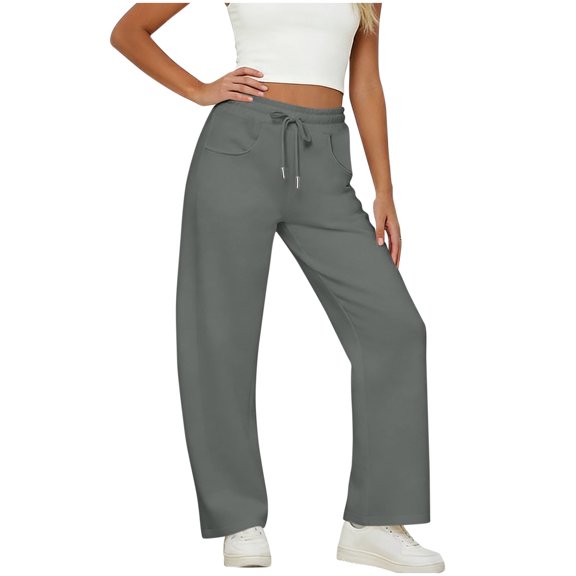 JUSLIO Womens Pants Curved Leg Pants Joggers Drawstring Elastic Waist with Pockets Stretchy Casual Pants