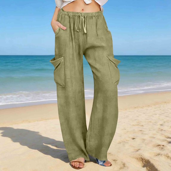 JUSLIO Womens Pants Faux Jeans Loose Casual Drawstring Stretchy with Pockets Straight Pants