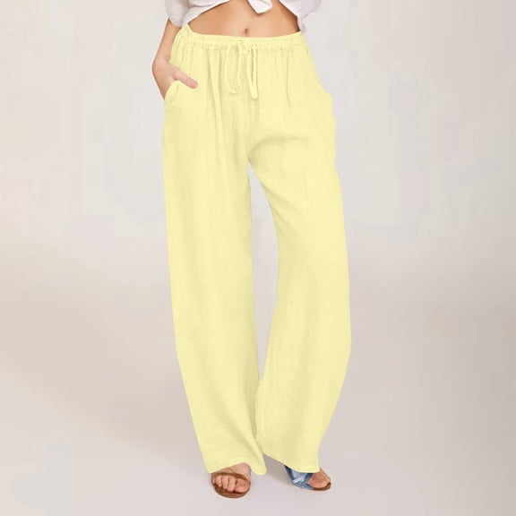 JUSLIO Womens Pants Linen Fashion Casual Drawstring Loose Wide Leg Pants