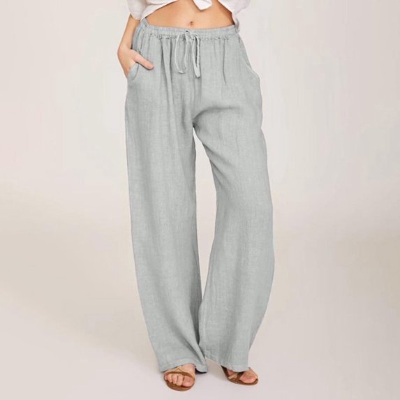JUSLIO Womens Pants Linen Fashion Casual Drawstring Loose Wide Leg Pants