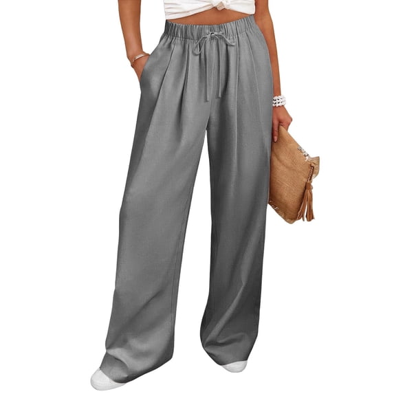 JUSLIO Womens Pants Linen Plus Size Drawstring Loose with Pockets Fashion Straight Pants