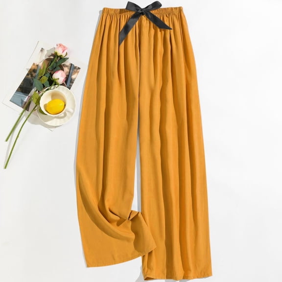 JUSLIO Womens Pants Casual Comfortable Wide Leg Pants Yellow Free Size