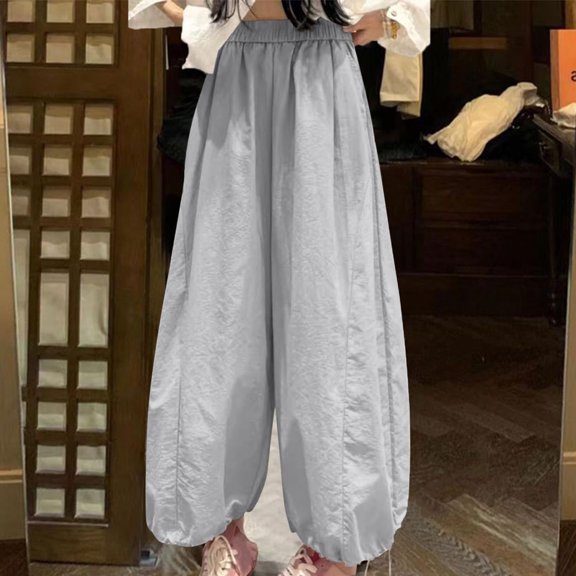 JUSLIO Womens Pants Comfortable High Waist Casual Wide Leg Pants Blue S