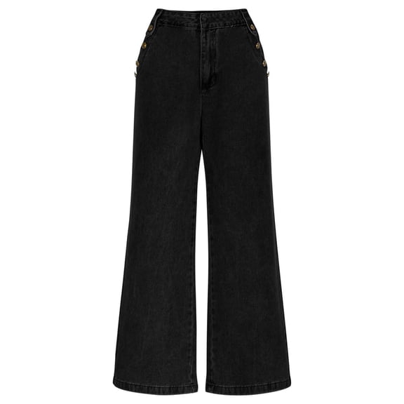 JUSLIO Womens Pants Pants for Women Zipper Button Jeans Casual Comfortable Wide leg Pants Black S