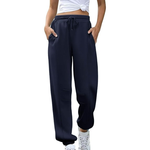 JUSLIO Womens Pants Stretchy with Pockets Solid Sweatpants Comfortable Outdoor Workout Business Casual Sweatpants Navy XXL