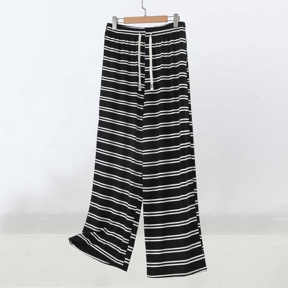 JUSLIO Womens Pants Striped Fashion Casual Drawstring Elastic Waist Pants