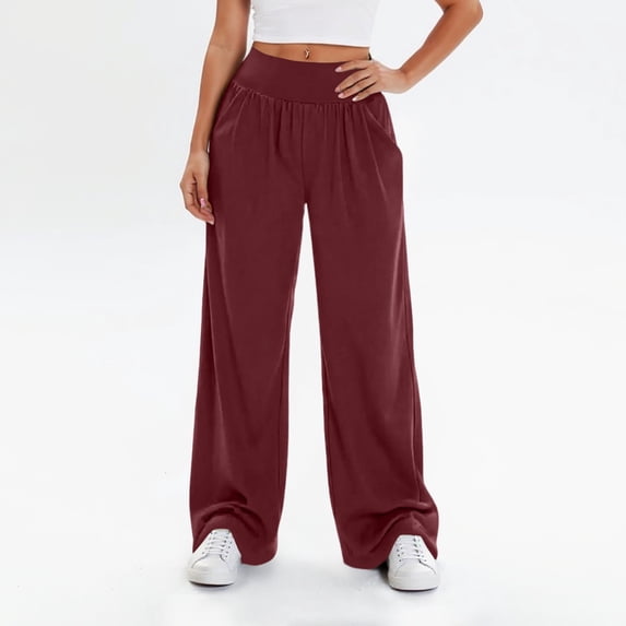 JUSLIO Womens Pants Sweatpants High Waist Elastic Waist Solid with Pockets Casual Wide leg Pants M