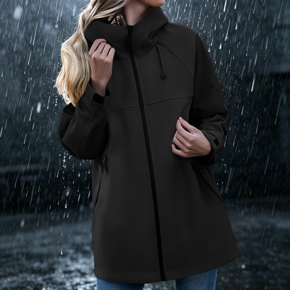JUSLIO Womens Rain Jacket Waterproof Windproof Rain Coats,Lightweight Foldable Hooded Rain Coats