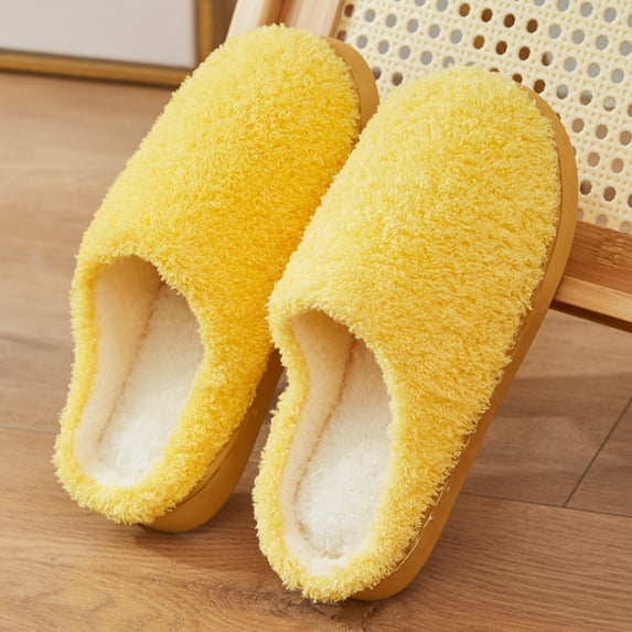 JUSLIO Womens Slippers Flat Sole Non Slip Indoor House Slippers Closed Toe Slide Slip On Fuzzy Plush Slippers Yellow