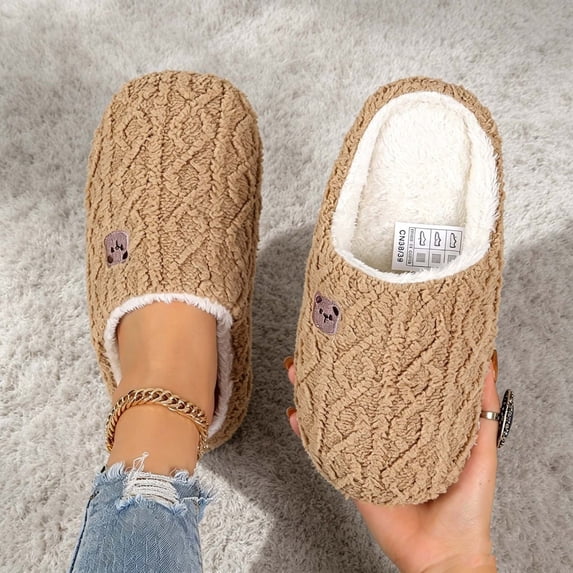 JUSLIO Womens Slippers Slip On Fuzzy Plush Flat Sole Non Slip Indoor House Slippers Open Toe Slides Slippers