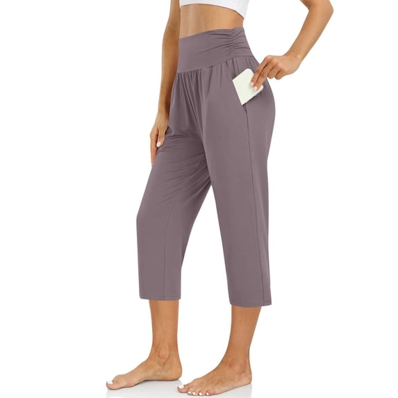 JUSLIO Womens Solid with Pockets Casual, Everyday Ruched Capris