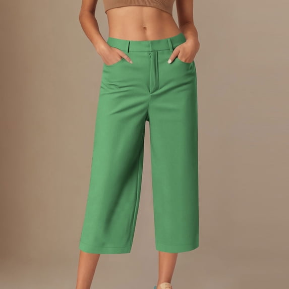 JUSLIO Womens Solid with Pockets Loose, Casual Everyday Clasp Capris