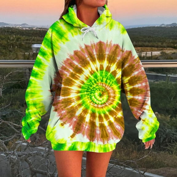 JUSLIO Womens Sweatshirts Hooded Tie Dye Hoodies Everyday Long Sleeve Casual Comfortable Sweatshirts