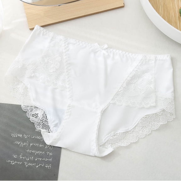 JUSLIO Womens Underwear Lace Briefs No Show Underwear Breathable Comfortable Panties White XL