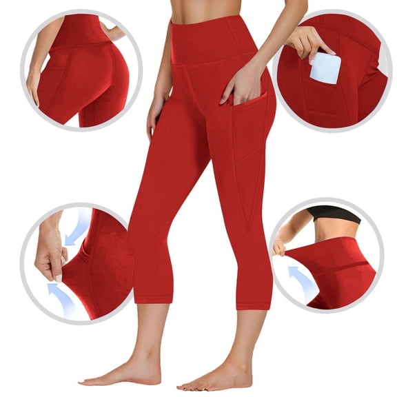 JUSLIO Womens with Pockets Butt Lifting Solid Yoga Workout Capris Leggings