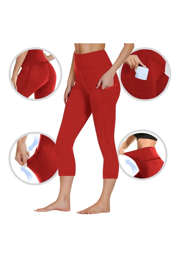 Womens with Pockets Butt Lifting Solid Yoga Workout Capris Leggings
