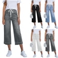 thumbnail image 1 of JUSLIO Womens with Pockets Loose Solid Capris Jeans,Drawstring Everyday Casual Denim 7/8 Length Jeans, 1 of 8