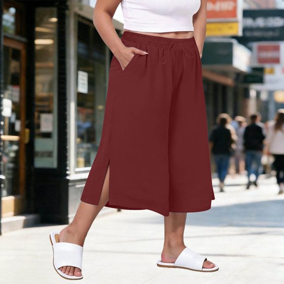 JUSLIO Womens with Pockets Plus Size, Loose Casual Everyday Linen Capris