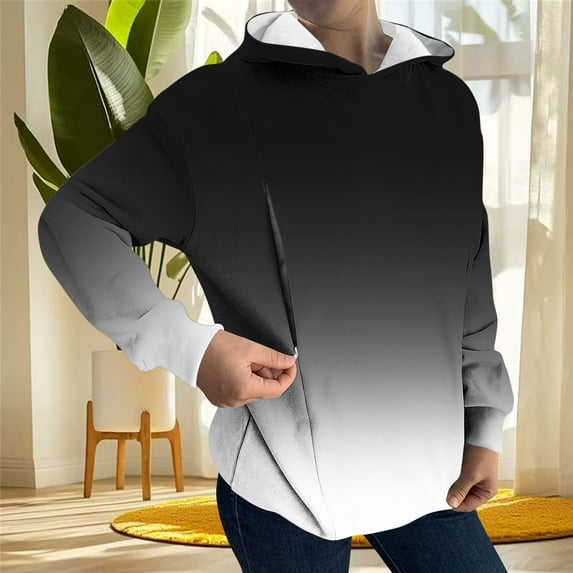 JUSLIO Zipper Blouses for Women Graphic Hoodies Sweatshirts Fashion Long sleeve Sweatshirts Black XL