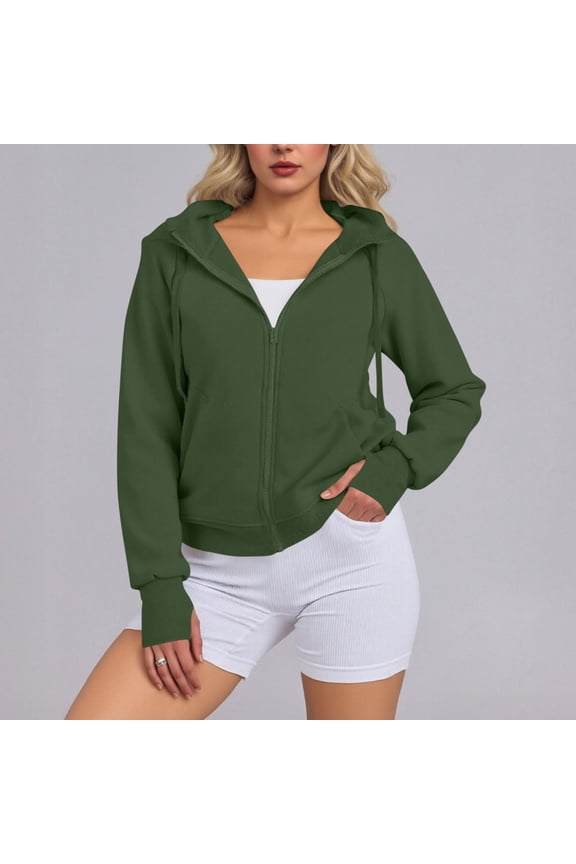 Zipper Blouses for Women with Pockets Hoodies Sweatshirts Solid Long sleeve Turtleneck Sweatshirts Army Green 2XL