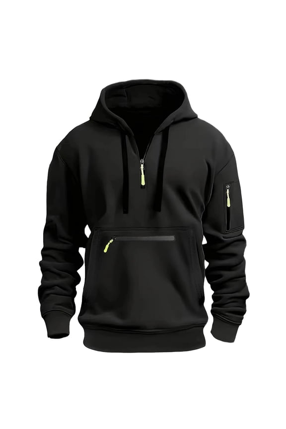 Juslio Sweatshirts for Men Drawstring Hoodies Pullover Long Sleeve Zip Pockets Hooded Sweatshirts Black 3XL