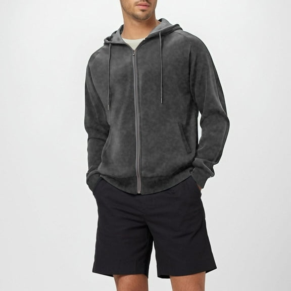 JUSLIO Zipper Mens Hoodies Hooded Solid Sweatshirts Everyday Long Sleeve Casual Drawstring Sweatshirts