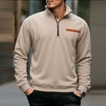 thumbnail image 1 of JUSLIO Zipper Mens Shirts Thermal Fleece Sweatshirts Half-Zip Long sleeve Stand Collar Sweatshirts Khaki L, 1 of 7