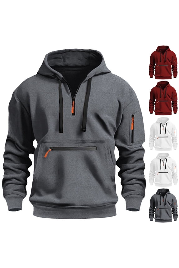JUSLIO Mens Hoodies with Pockets Hooded Sweatshirts Zipper Long Sleeve Hoodies Dark Gray L