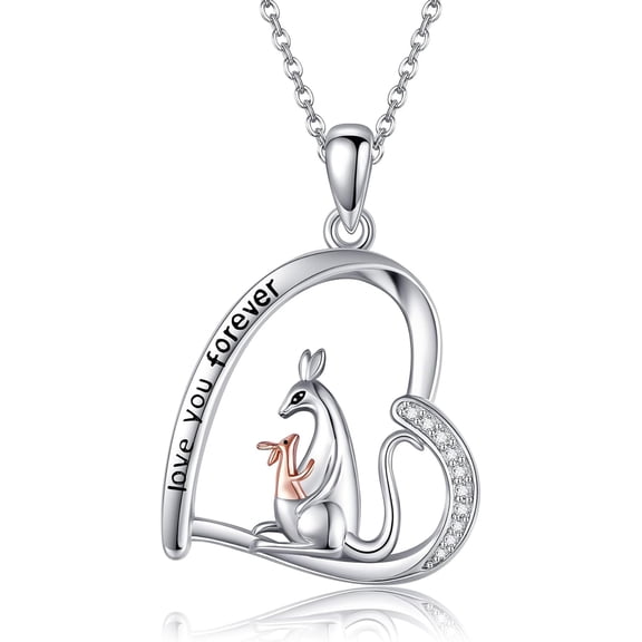 JUSORA 925 Sterling Silver Heart Pendant Kangaroo Necklace Animal Jewelry Gifts for Women