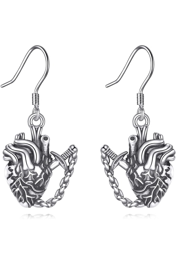 Anatomical Heart earring 925 Sterling Silver Gothic Earrings Anatomical Heart Jewelry Gifts for Women
