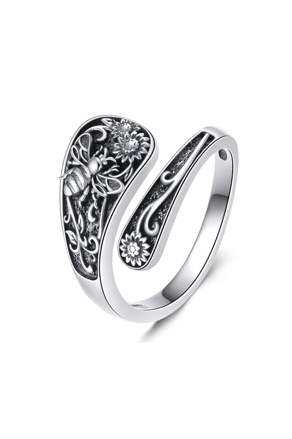 Bee Ring 925 Sterling Silver Sunflower Spoon Adjustable Vintage Rings Jewelry For Women Mother