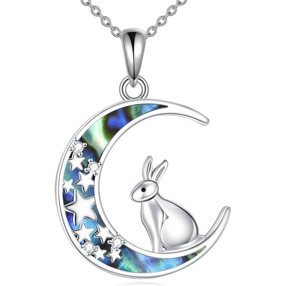 JUSORA Bunny Necklace 925 Sterling silver Rabbit Moon Pendant Necklace