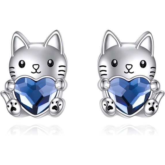 JUSORA Cat Earrings 925 Sterling Silver Cat Stud Earrings Animals Jewelry Gifts for Women