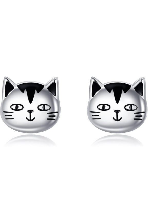 Cat Earrings 925 Sterling Silver Cat Studs Earrings Cute Animal Jewelry Gift for Women